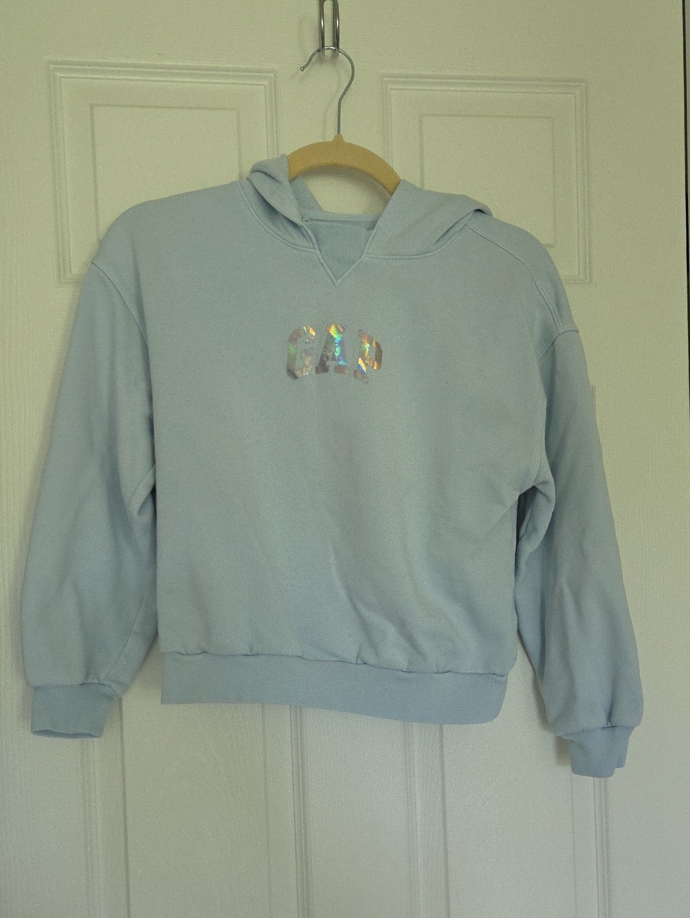 GAP Girls Light Blue Crewneck Hoodie with Iridescent Logo